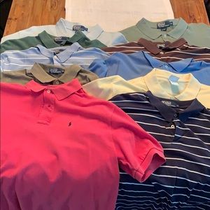 9 Ralph Lauren polos and one Lacoste polo